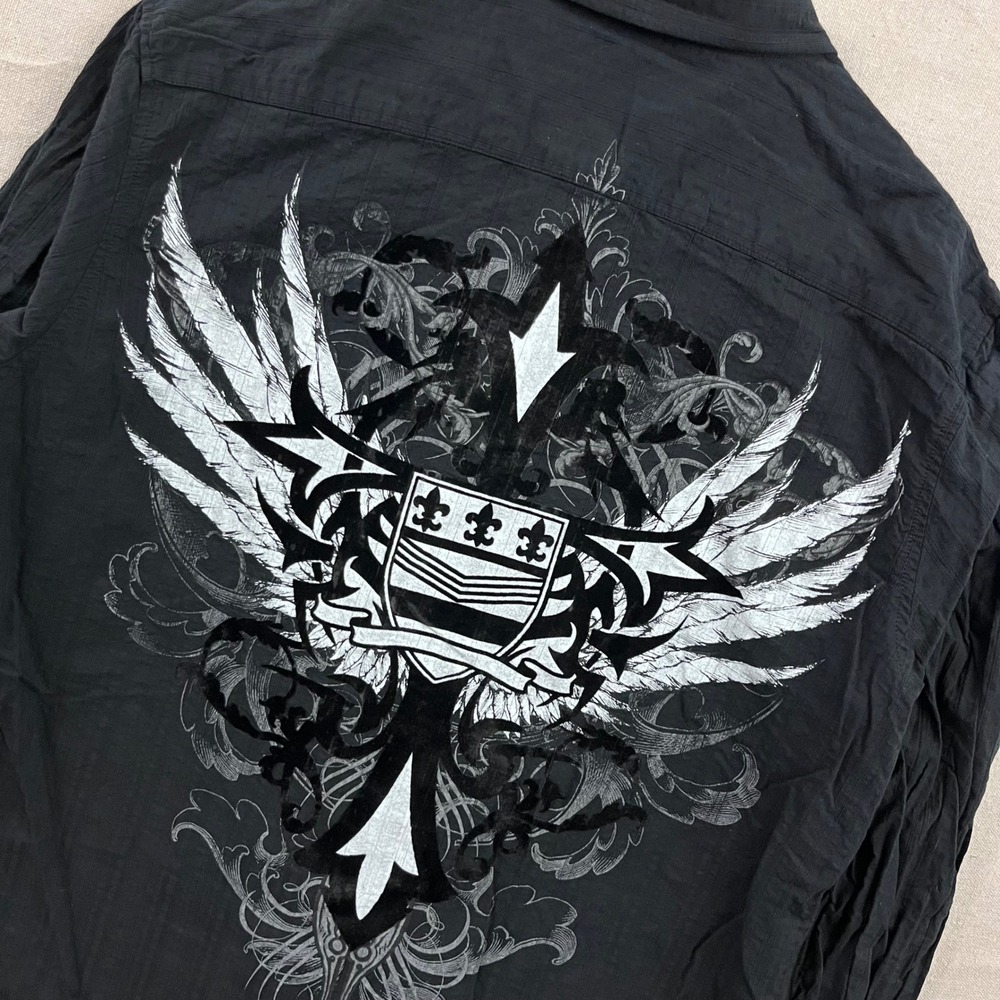 Eighty Eight Button Down Shirt Mens XXL Black Y2K Gothic Graphic Winged Crest